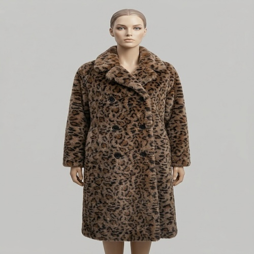  FAUX FOX FUR COAT WITH LEOPARD PRINTED